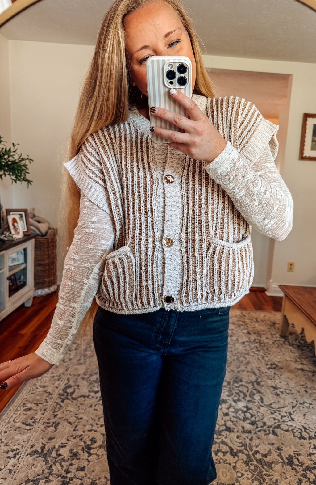 Oatmeal Cream Ribbed Knit Sweater Cardigan