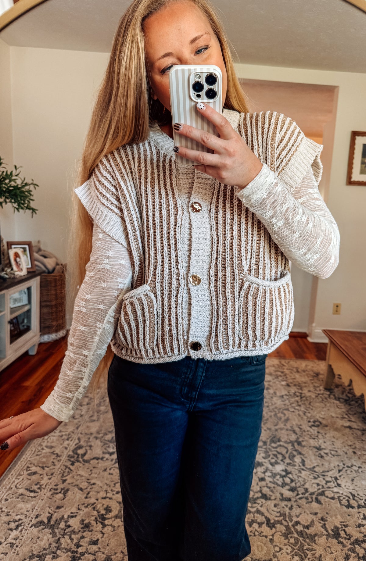 Oatmeal Cream Ribbed Knit Sweater Cardigan