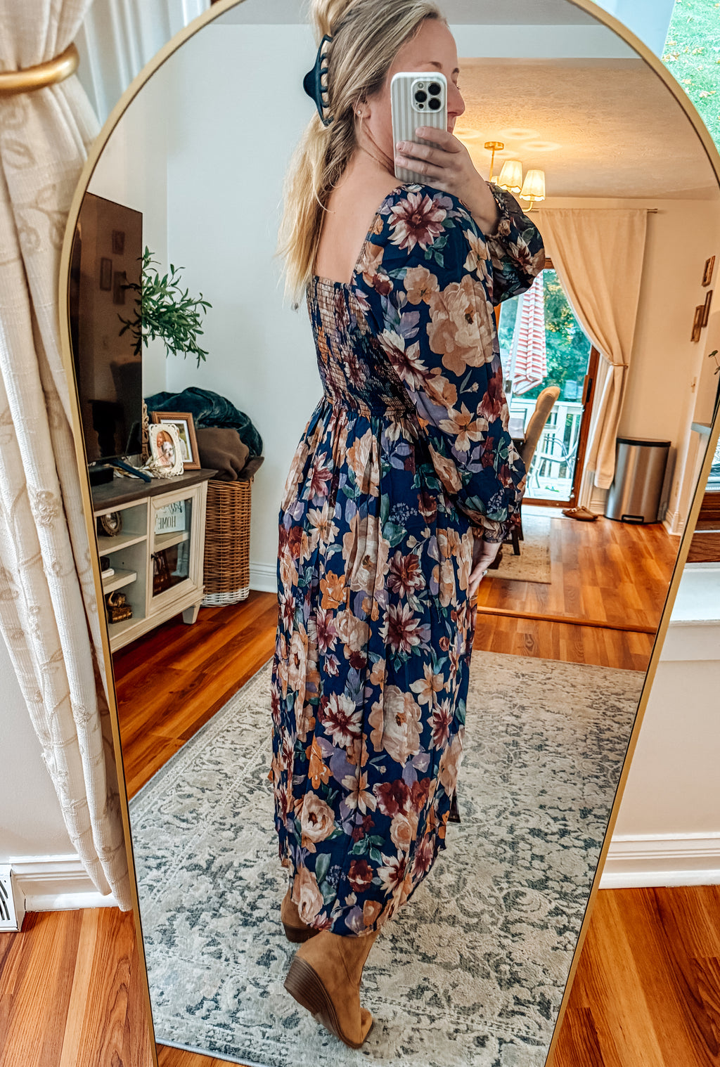 Midnight Blooms Navy Floral Lace Detail Midi Dress