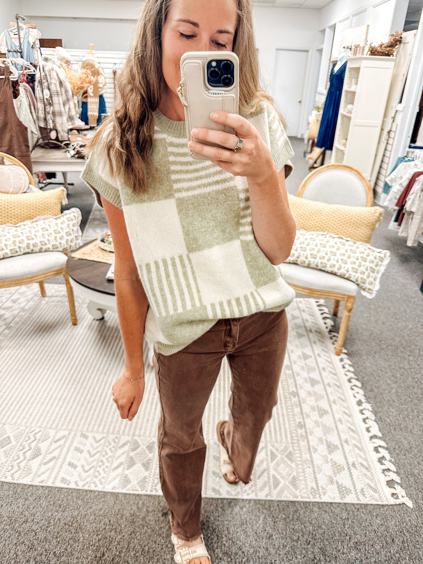 Modern Grid Knit Sweater Top
