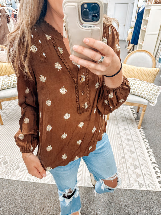 Great Escape Blouse-Brown