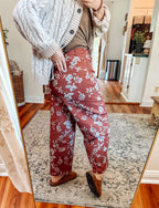 Vintage Blooms Denim Barrel Leg Pants