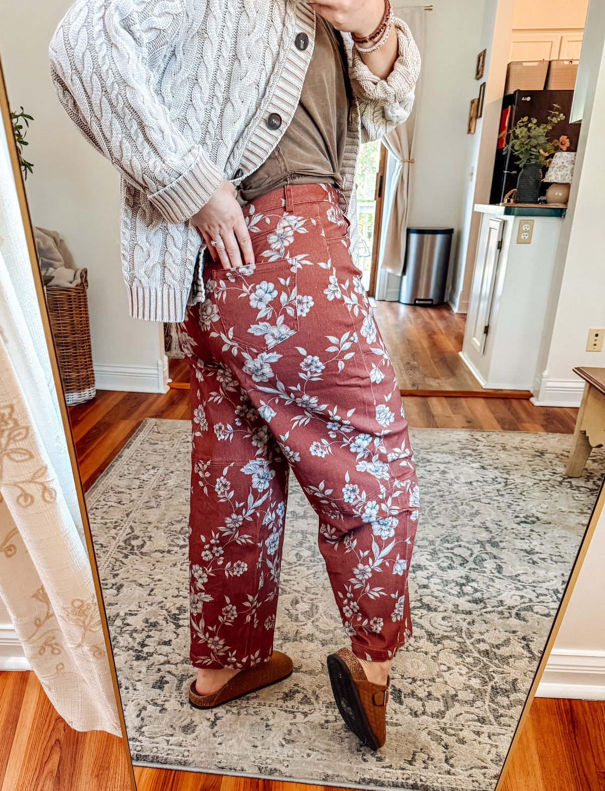 Vintage Blooms Denim Barrel Leg Pants