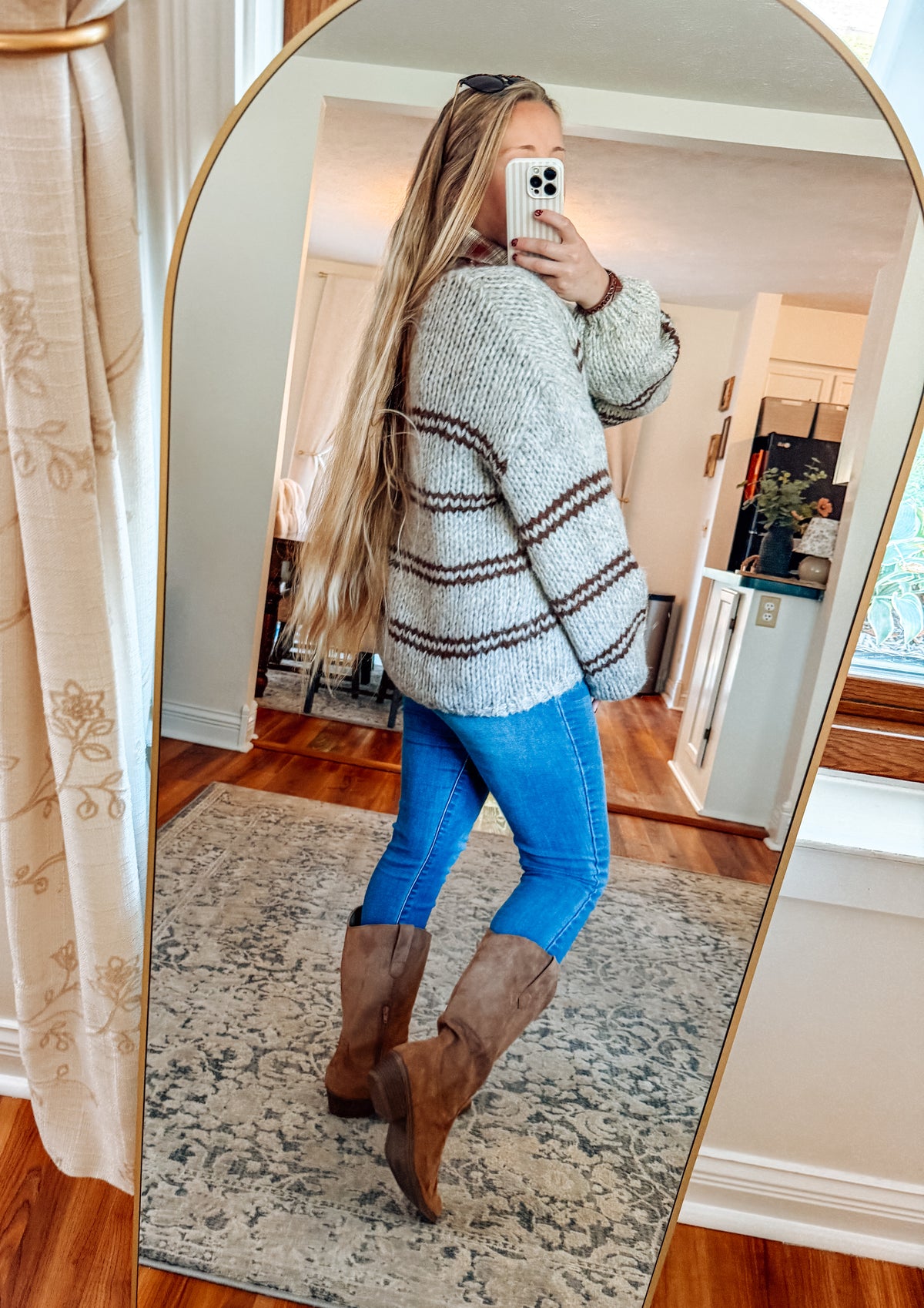 Wrapped In Warmth Striped Fuzzy VNeck Sweater