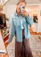 The Wild & Free Embroidered Denim Button Up