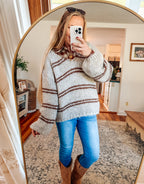 Wrapped In Warmth Striped Fuzzy VNeck Sweater