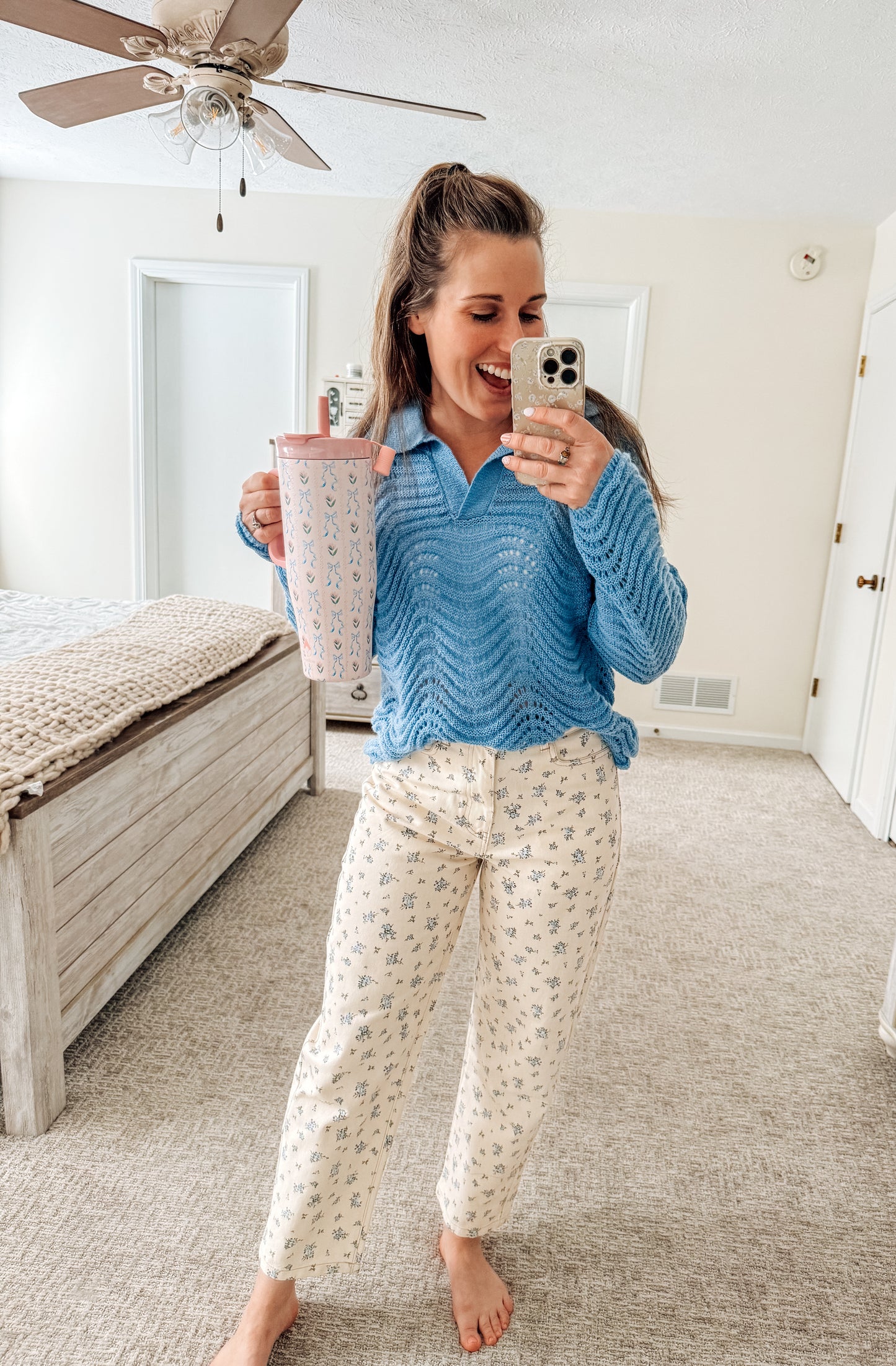 The Wavy Texture Way Sweater-Blue