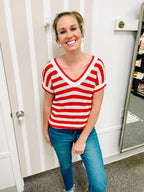 Patriotic Striped Knit Top-Red