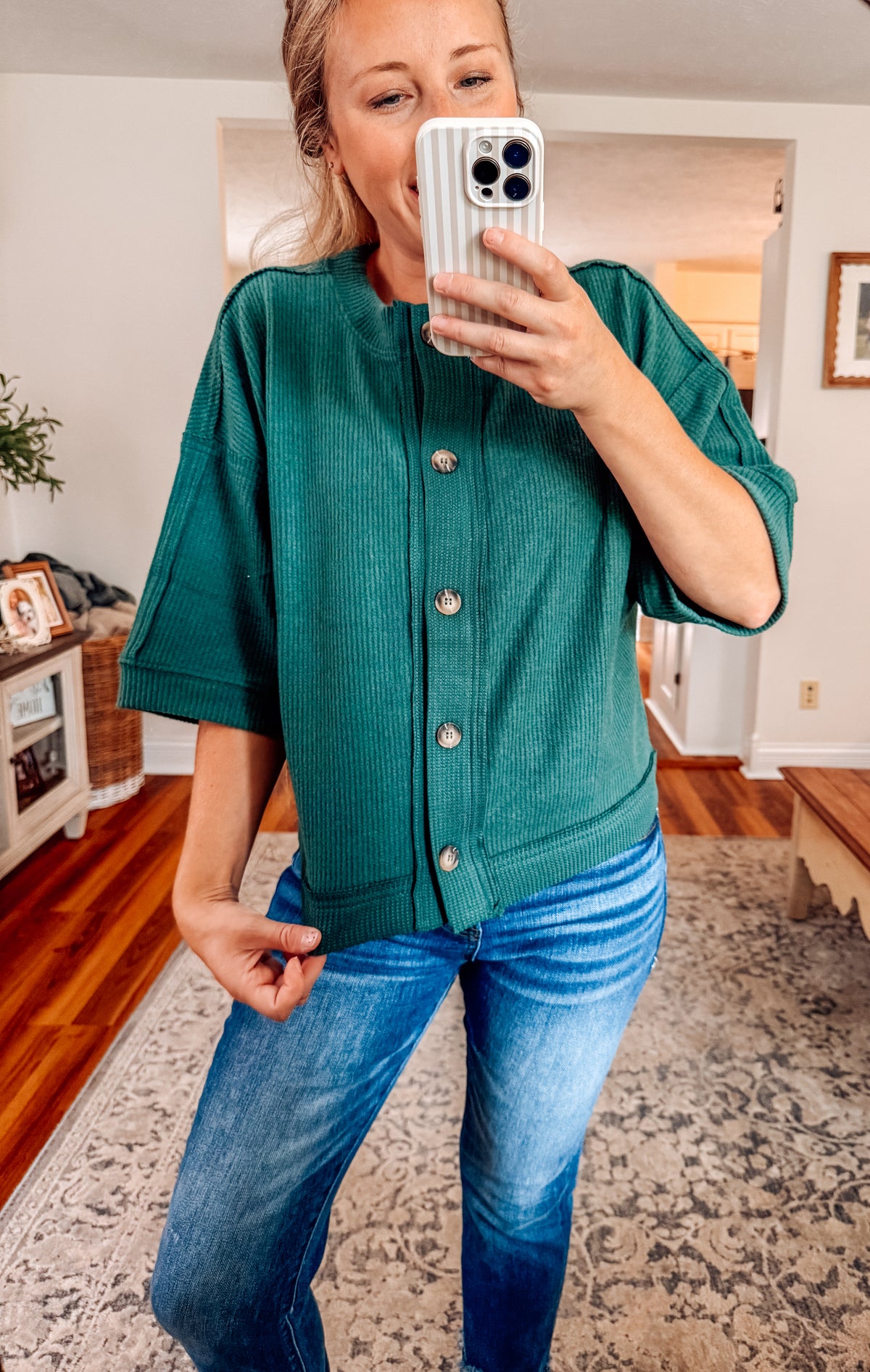 Tammy Textured Waffle Button Up (2 Colors)