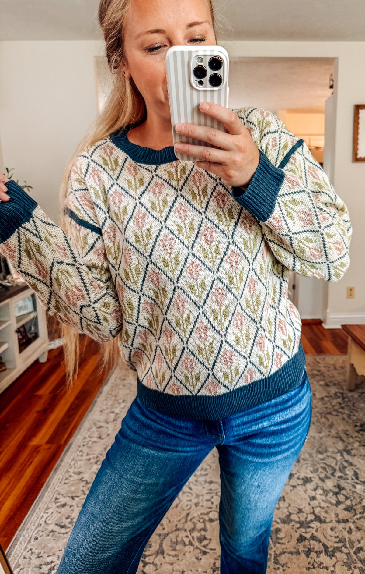 Diamond Floral Knit Sweater