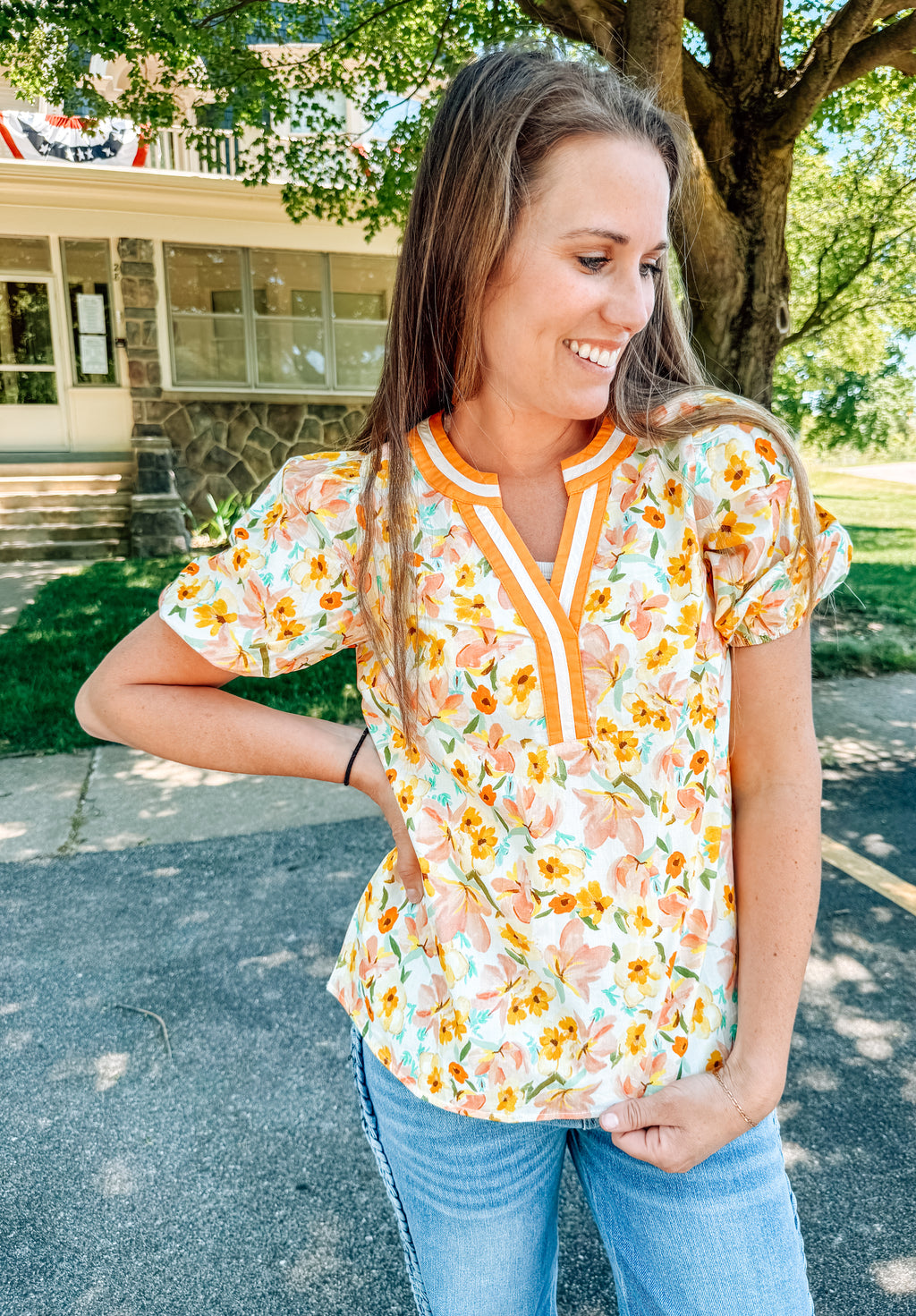 Citrus Garden Short Sleeve Blouse (S-XL)