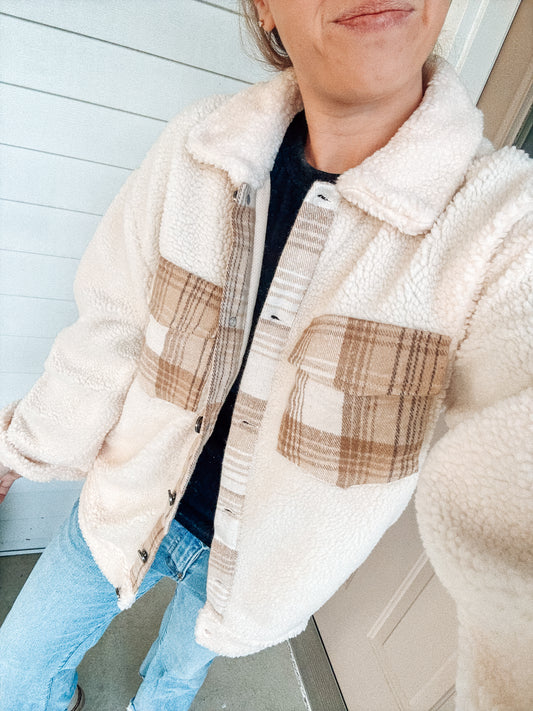 Dora Plaid Accent Shacket (S-3X)