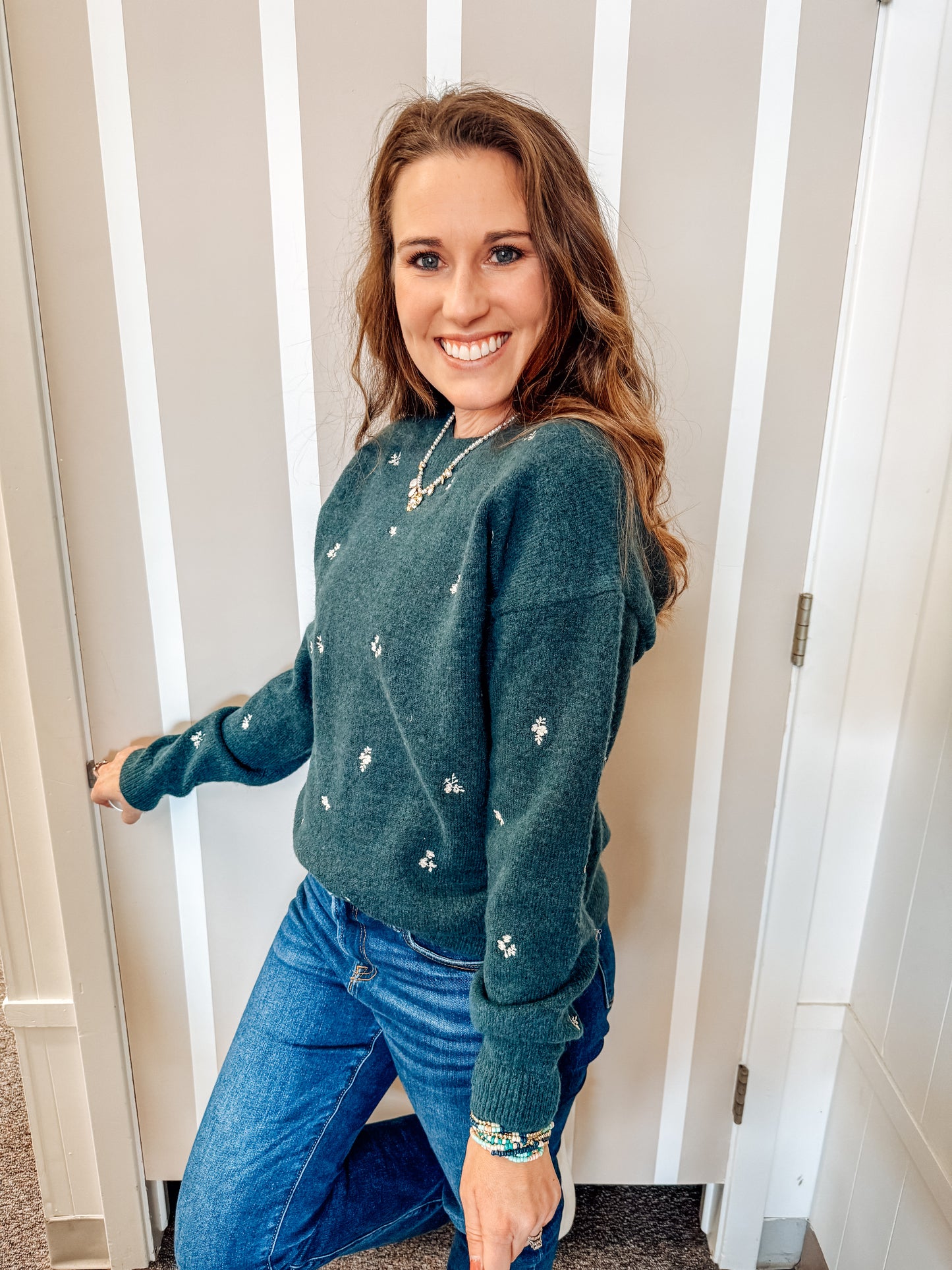 Evergreen Elegance Embroidered Sweater