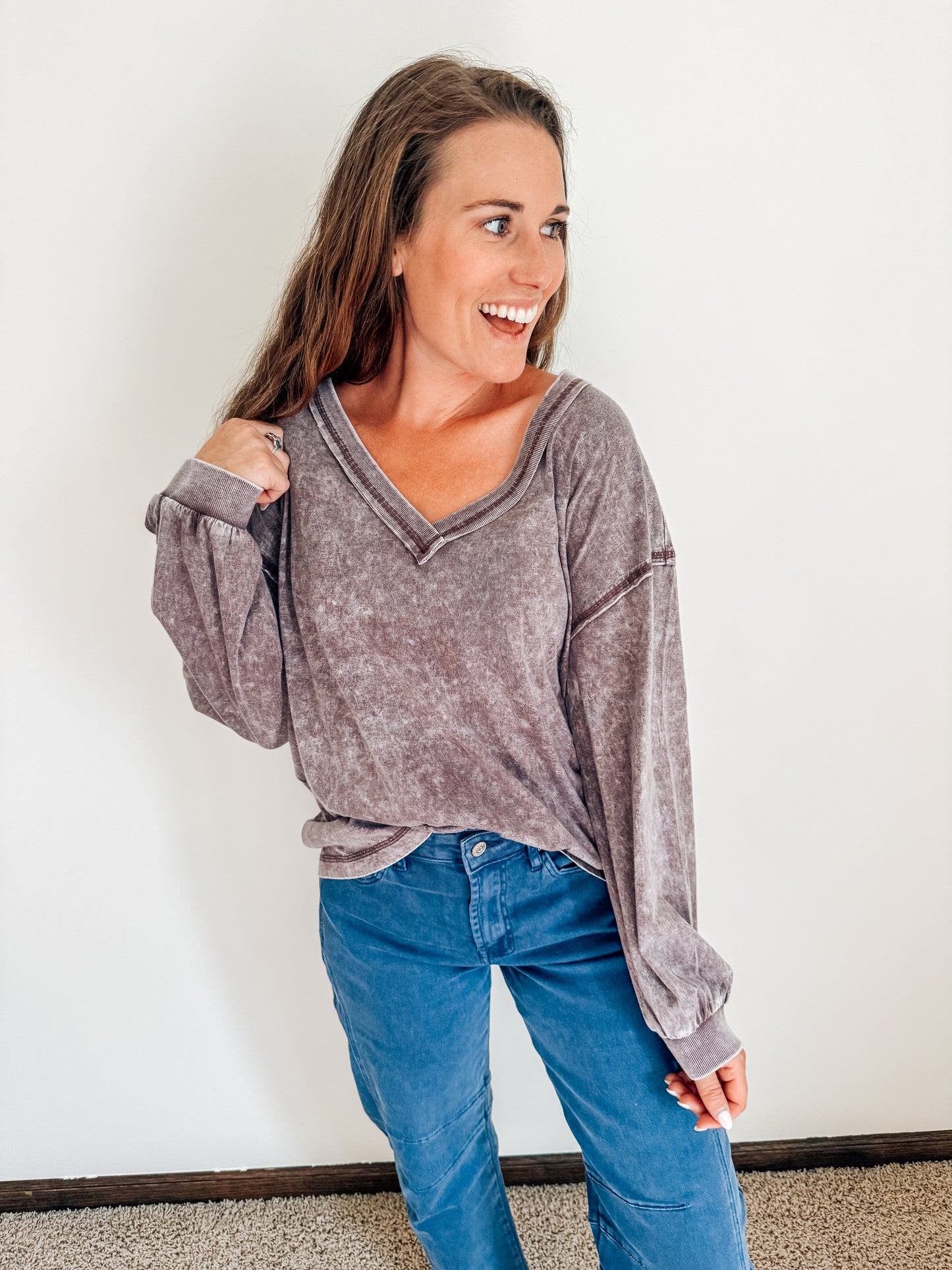 Simply Styled Inverted Seam Knit Top-Eggplant