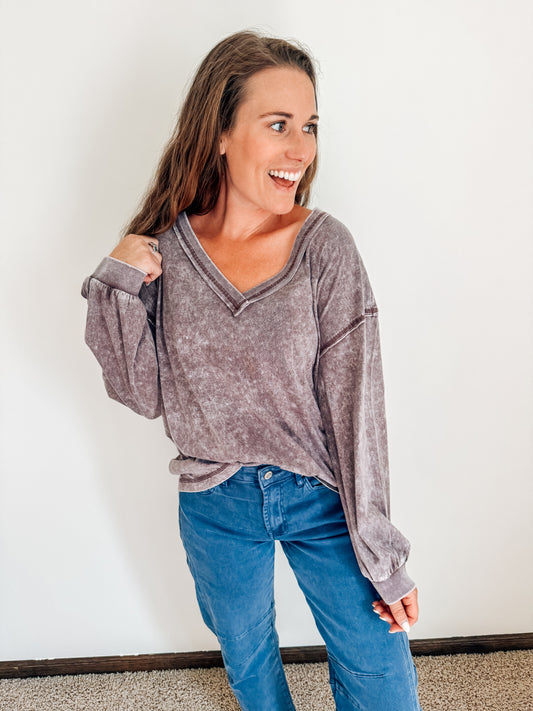 Simply Styled Inverted Seam Knit Top-Eggplant