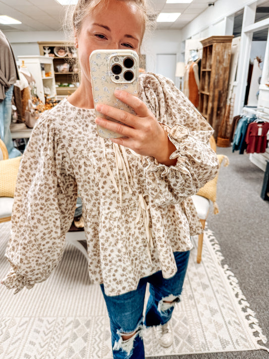 October Petals Peplum Blouse (S-XL)