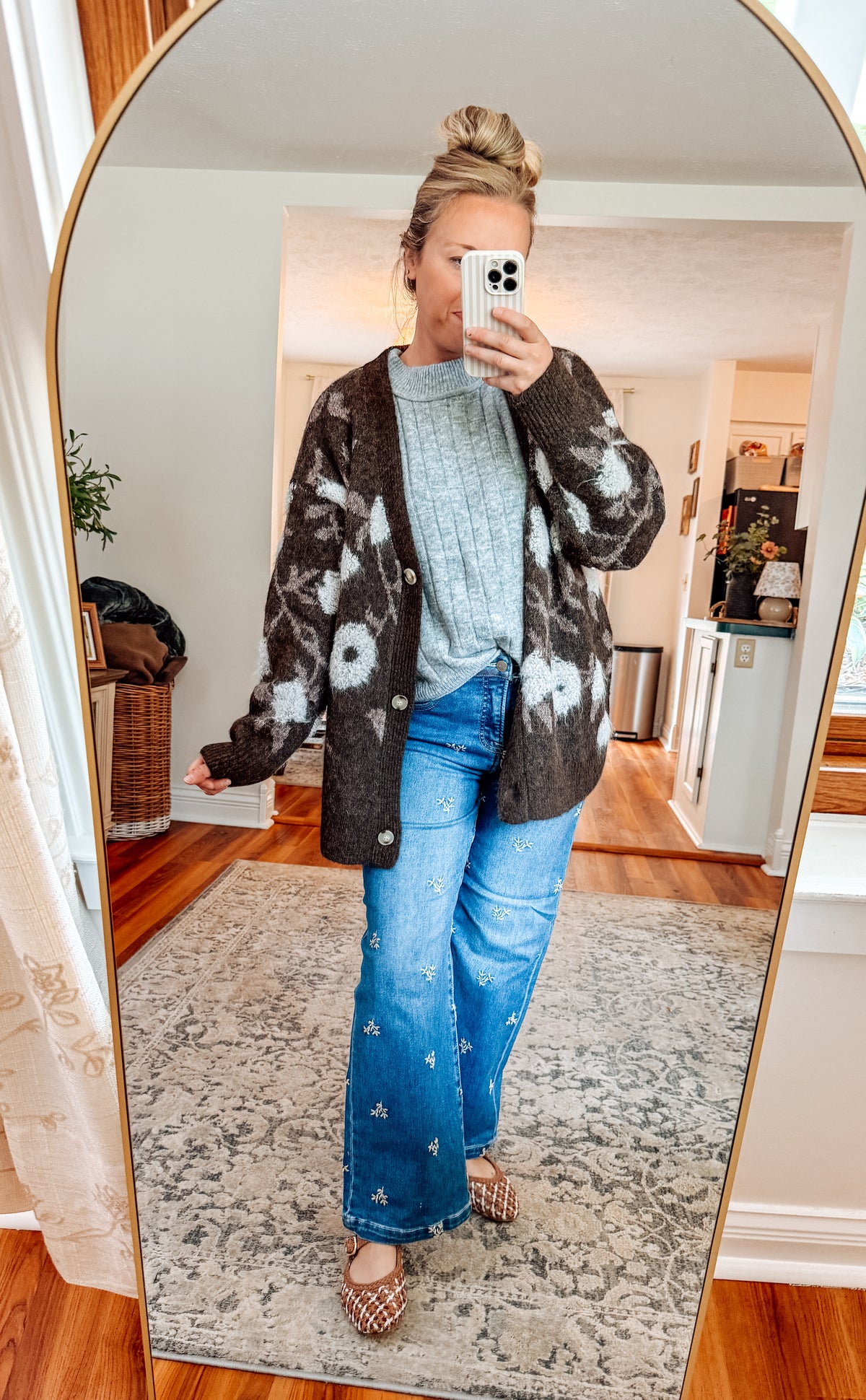 Autumn Stroll Oversized Floral Jacquard Cardigan