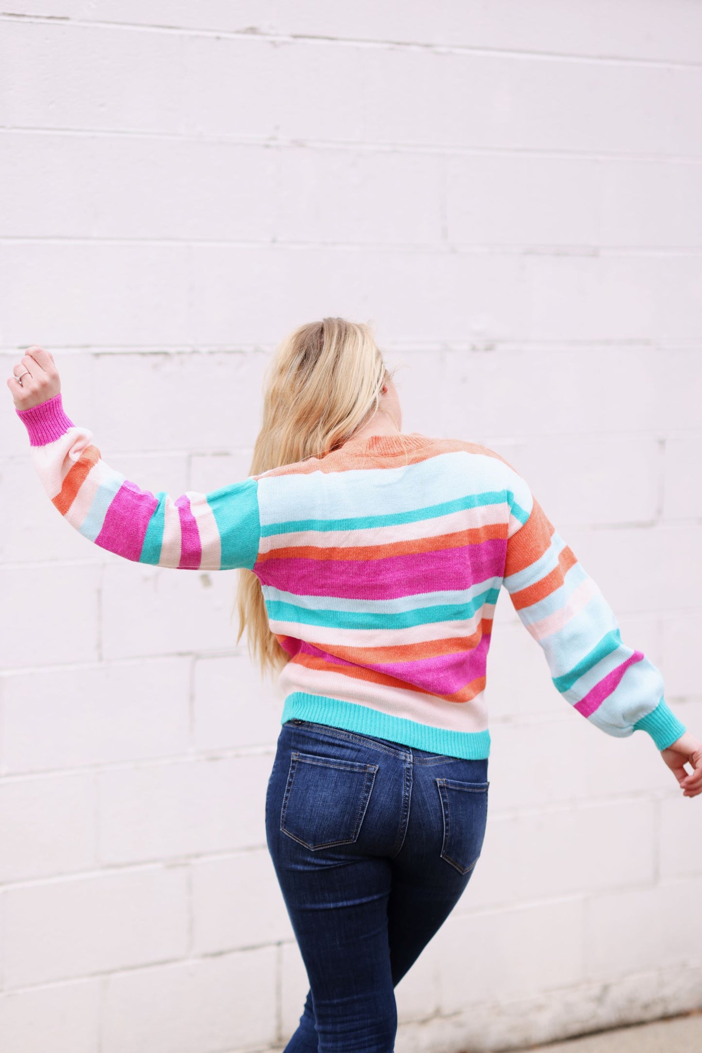 Made to Shine Striped Sweater-Teal/Magenta Multi