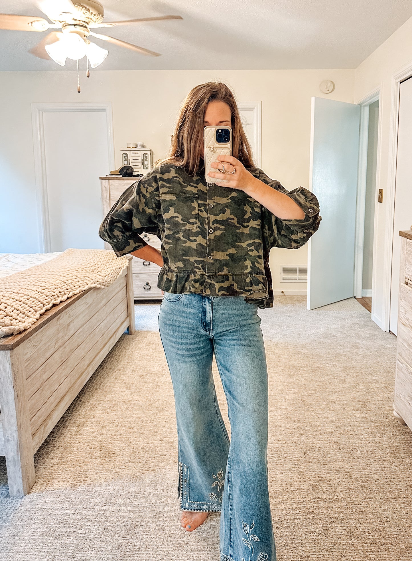 On the Hunt Ruffled Button Up (S-XL)