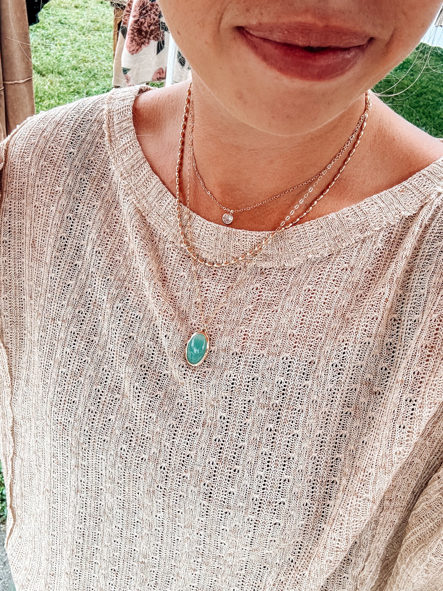 Layered Semi Precious Stone Pendant Necklace Set