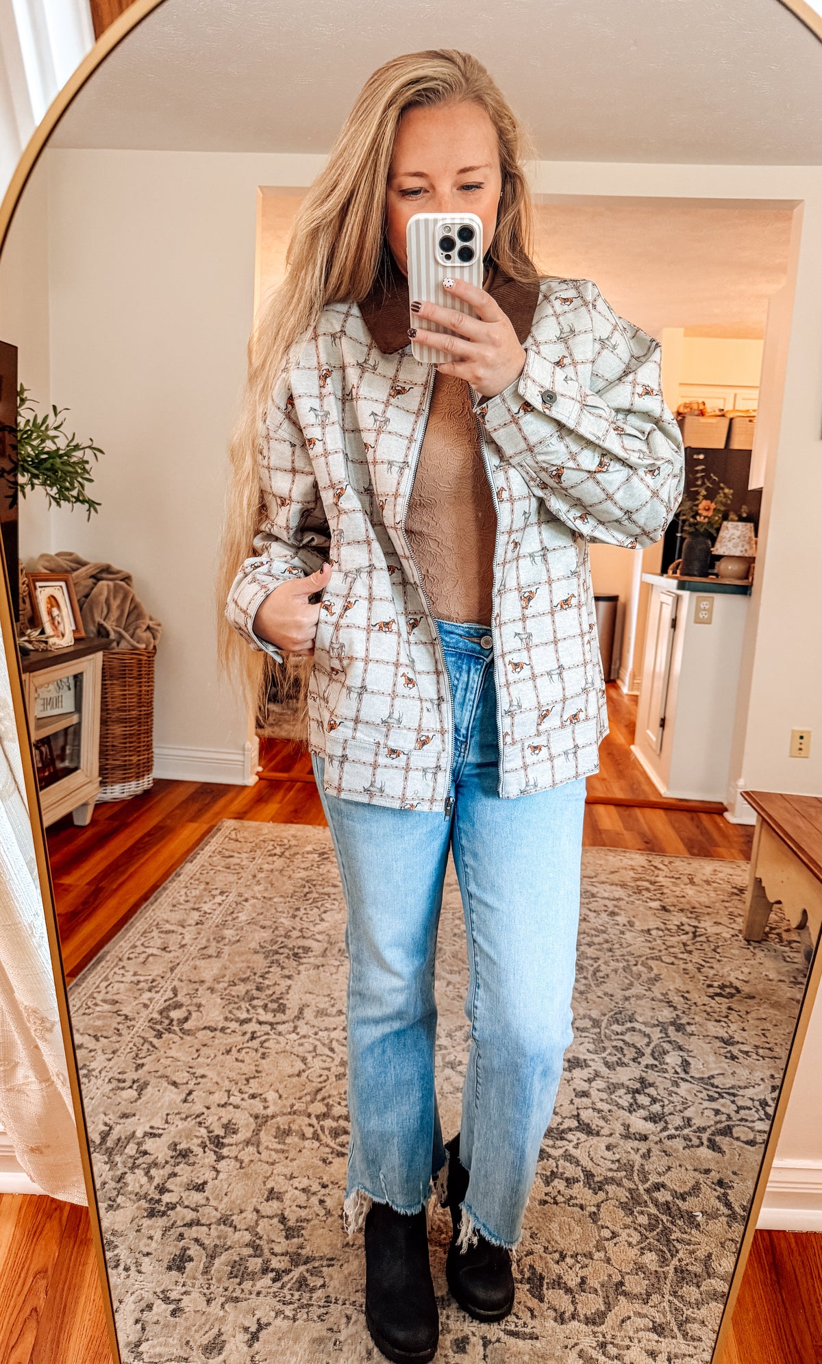 Western Horse Print Zip Up Jacket