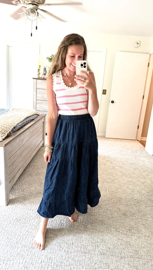 Denim Is Always In Style Midi Skirt