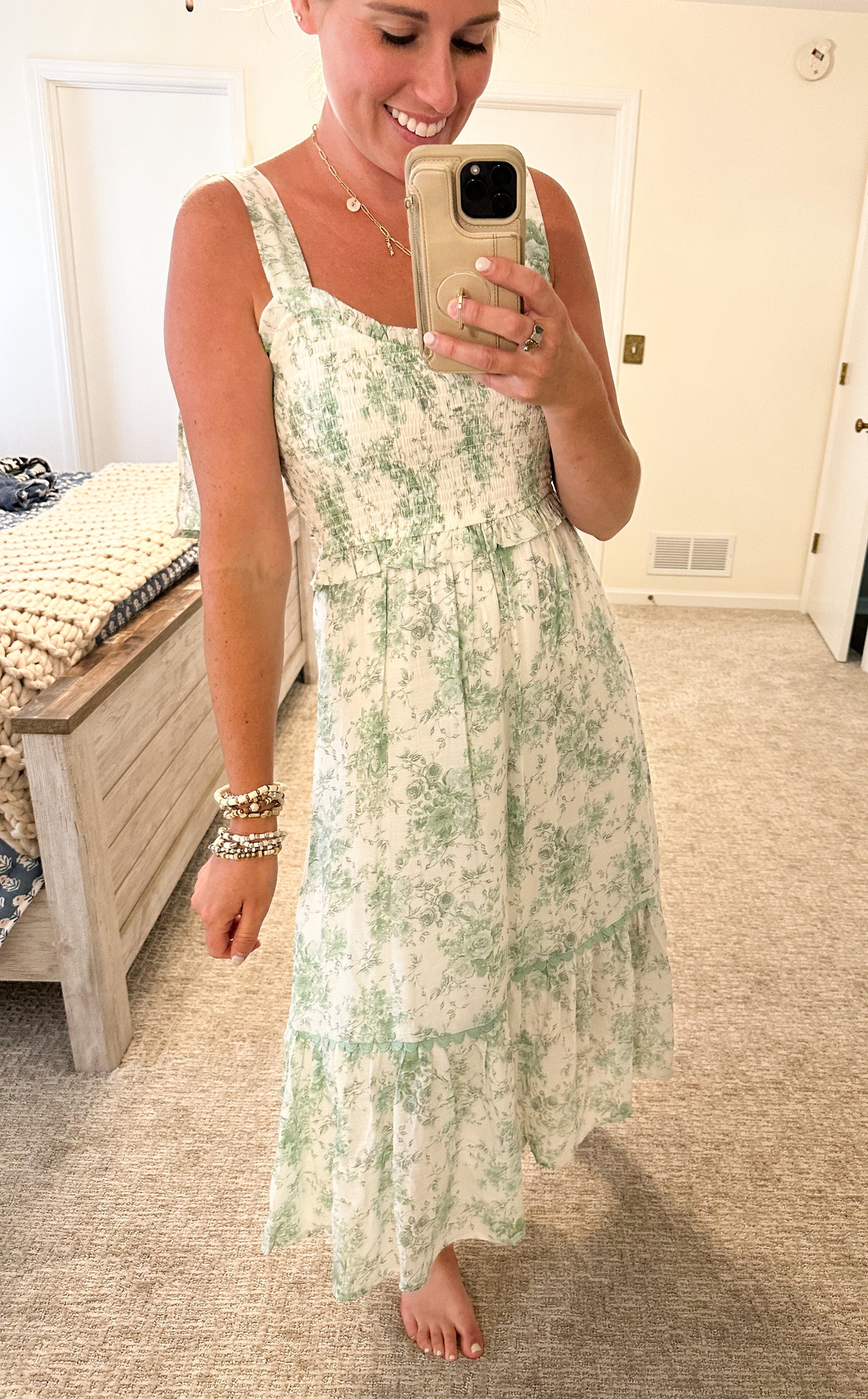 Floral Fade Sweetheart Midi Dress-Light Jade