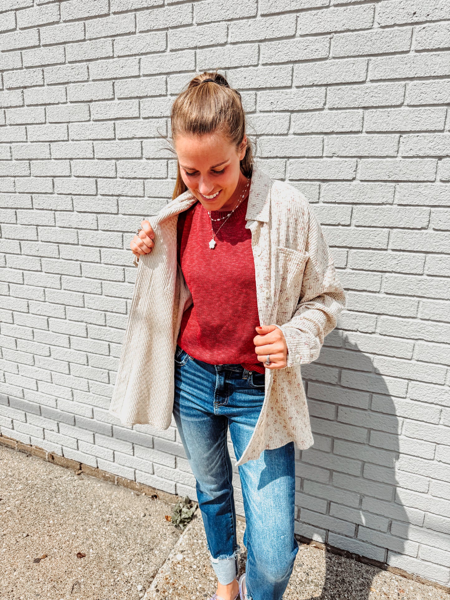 Floral Forecast Textured Knit Button Up (S-XL)