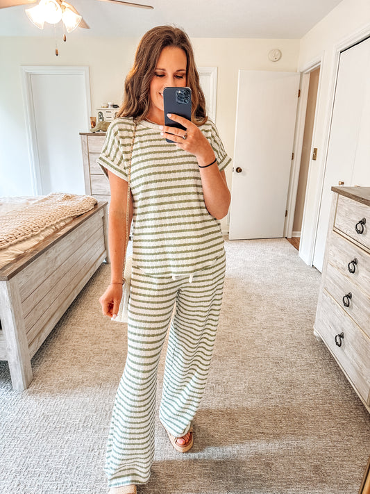 Olive Line Relaxed Textured Top