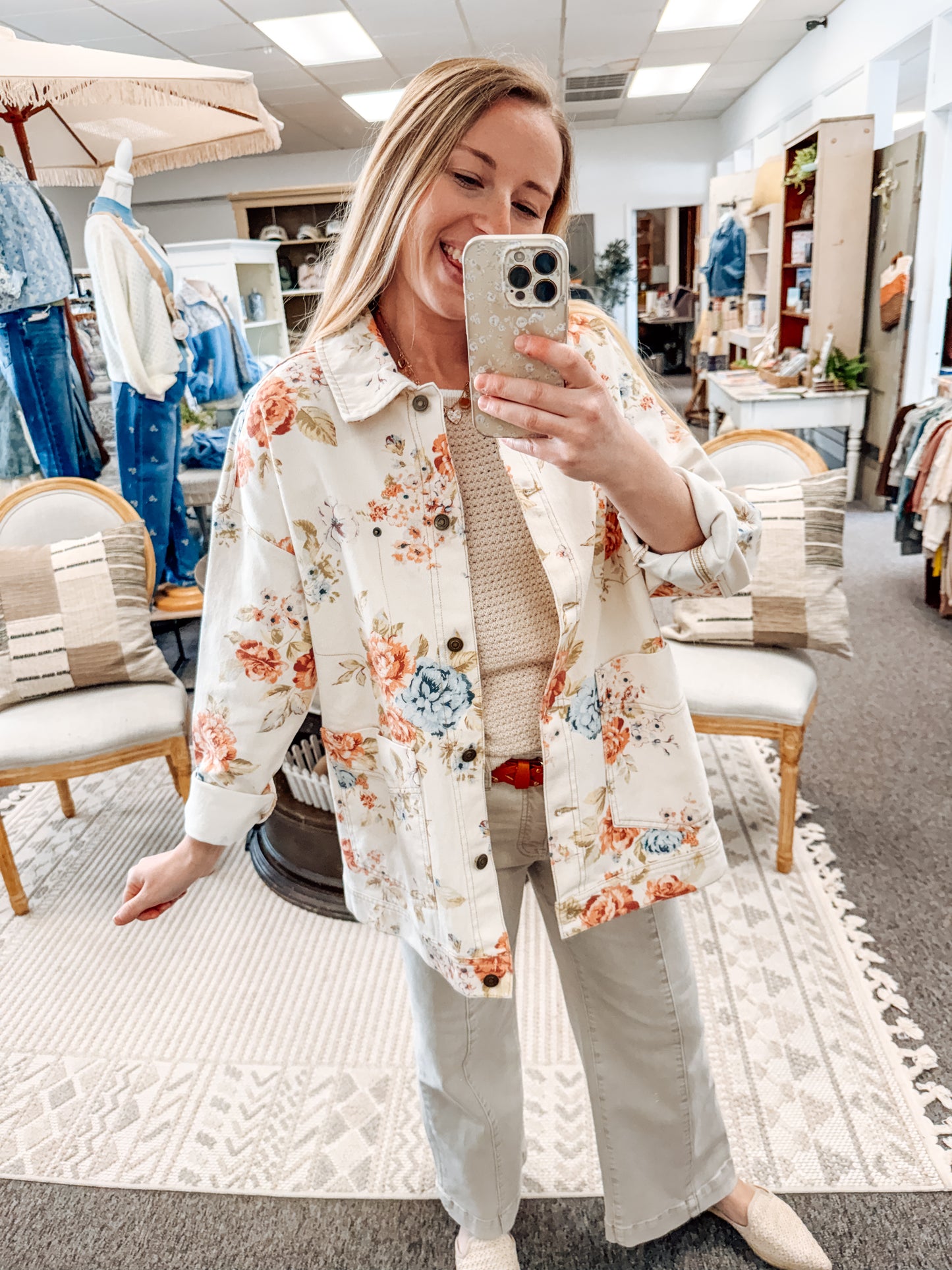 Renewed Season Floral Denim Jacket