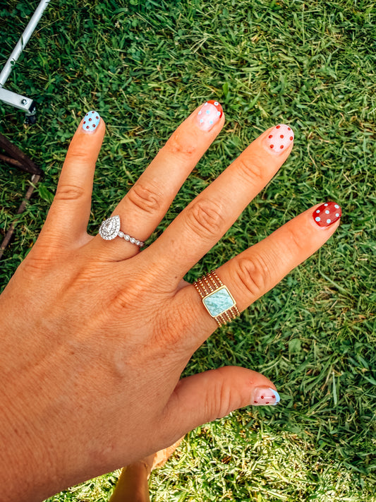 Rectangle Stone Beaded Adjustable Ring