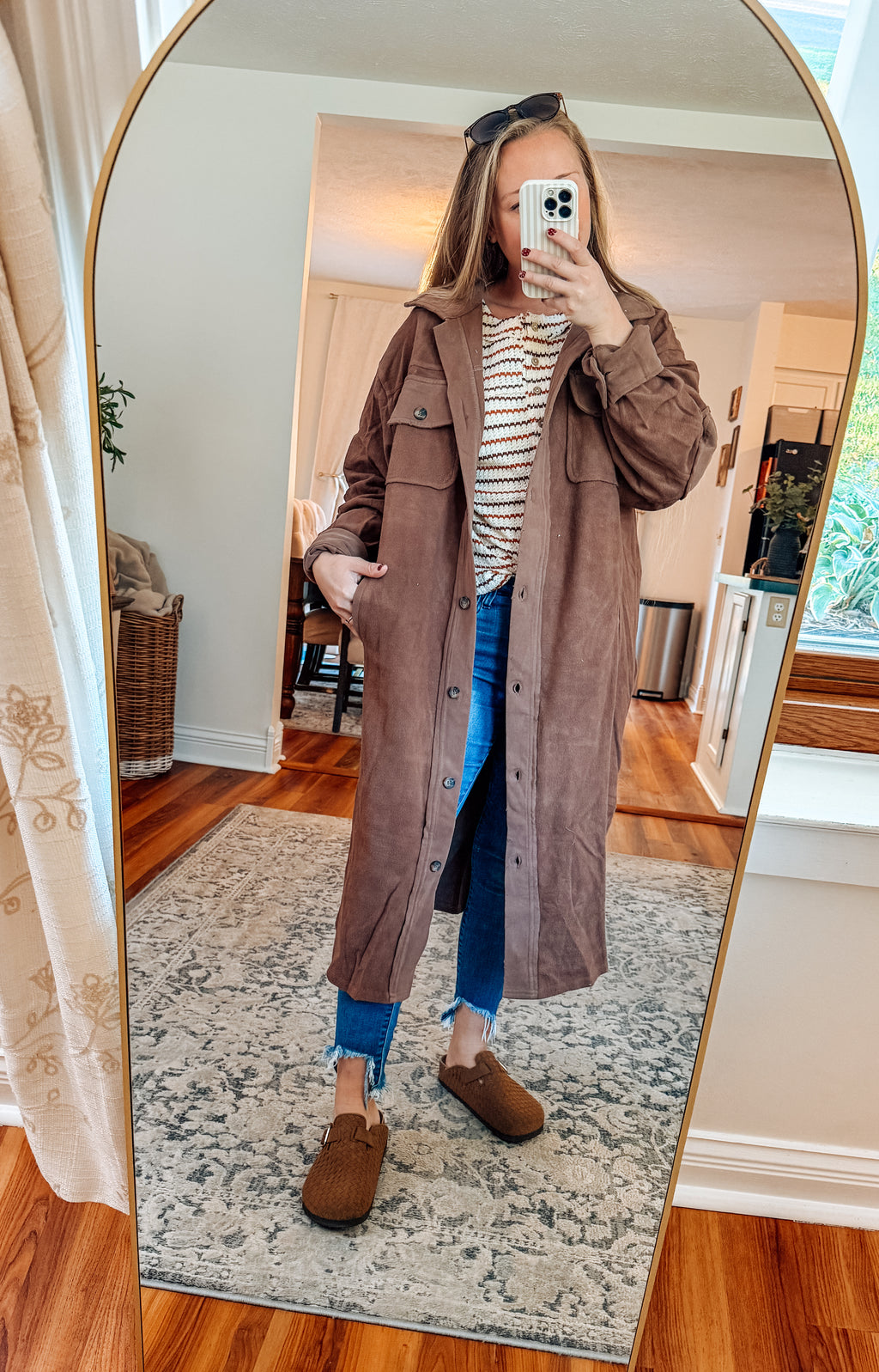 Espresso Days Elbow Patch Button Down Shacket