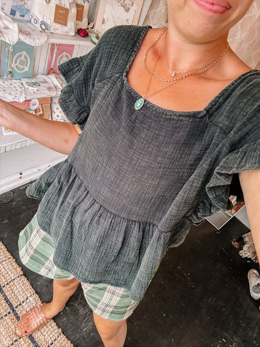 The Charcoal Charm Square Neck Blouse