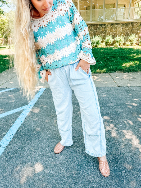 Beach Day Elastic Waist Denim