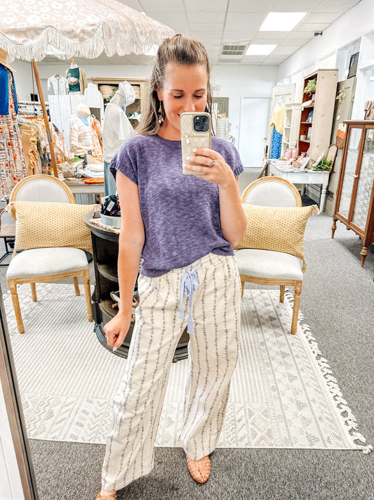 Vintage Print Barrel Pants-Lavendar