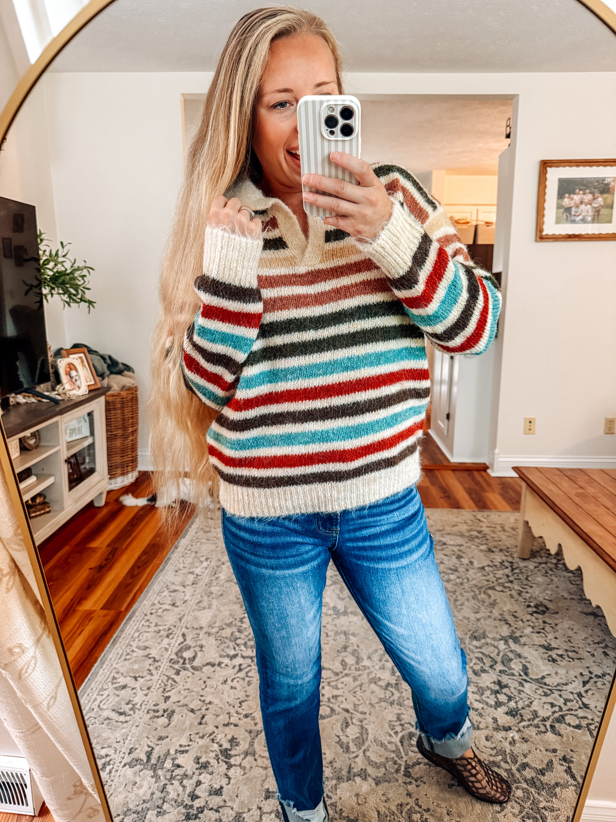Autumn Day Striped Collared Sweater (S-XL)