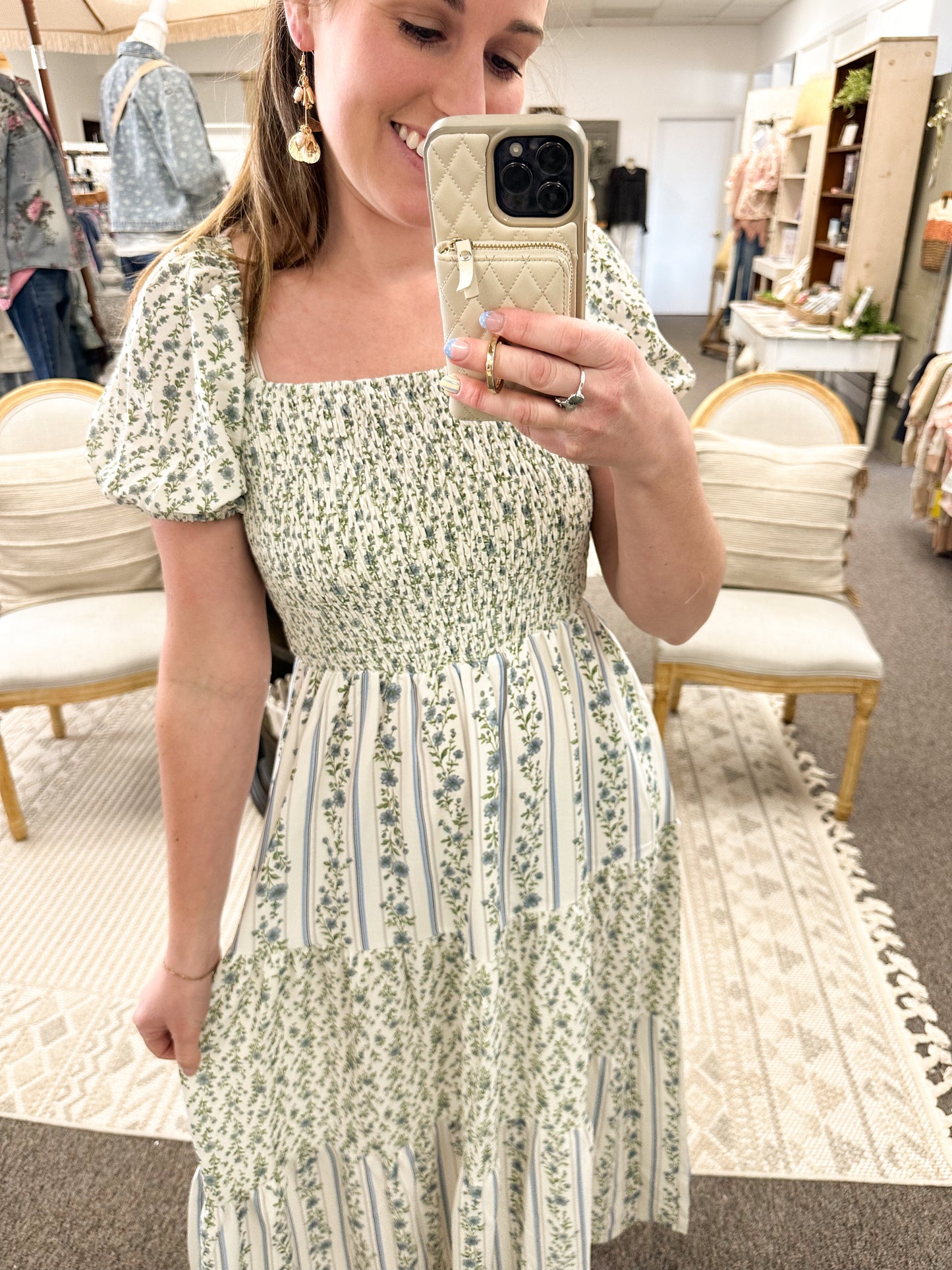 Spring Skies Printed Midi Dress (S-3X)