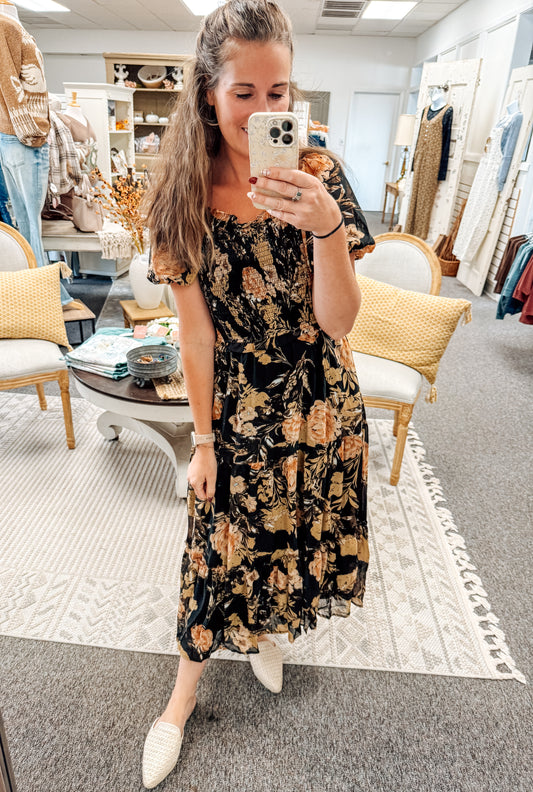 Petal & Poise Midi Dress