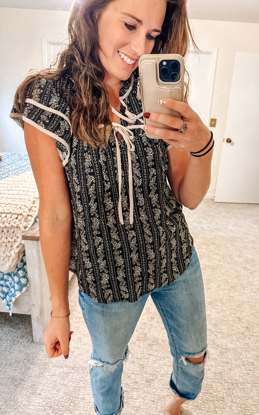 Moody Fall Striped Blouse-Black (S-3X)