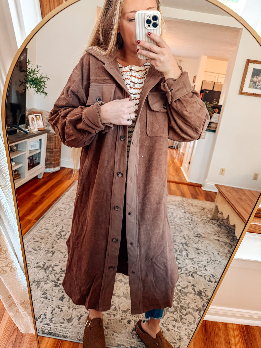 Espresso Days Elbow Patch Button Down Shacket