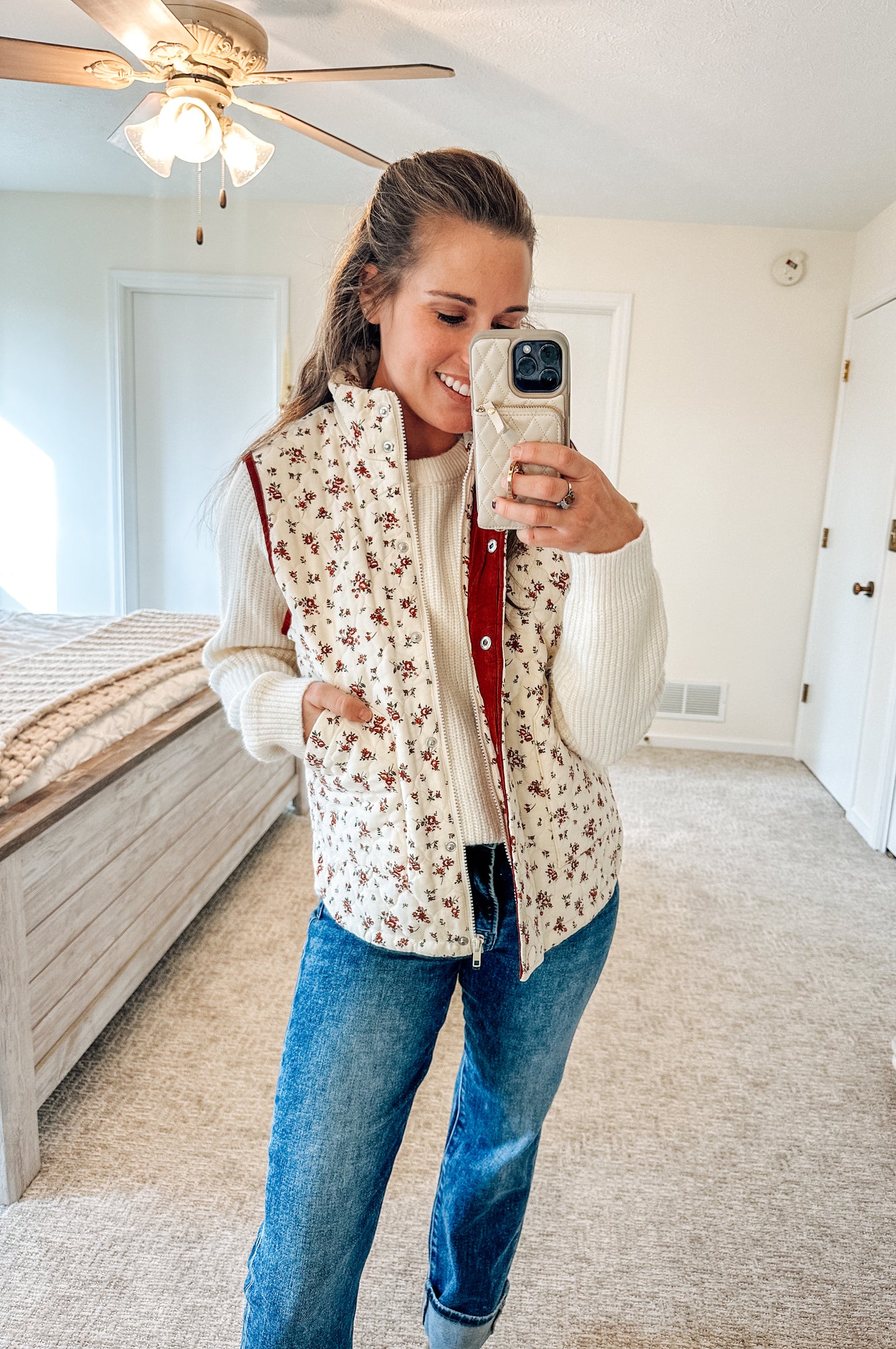 The Stitched Garden Puff Vest- Red