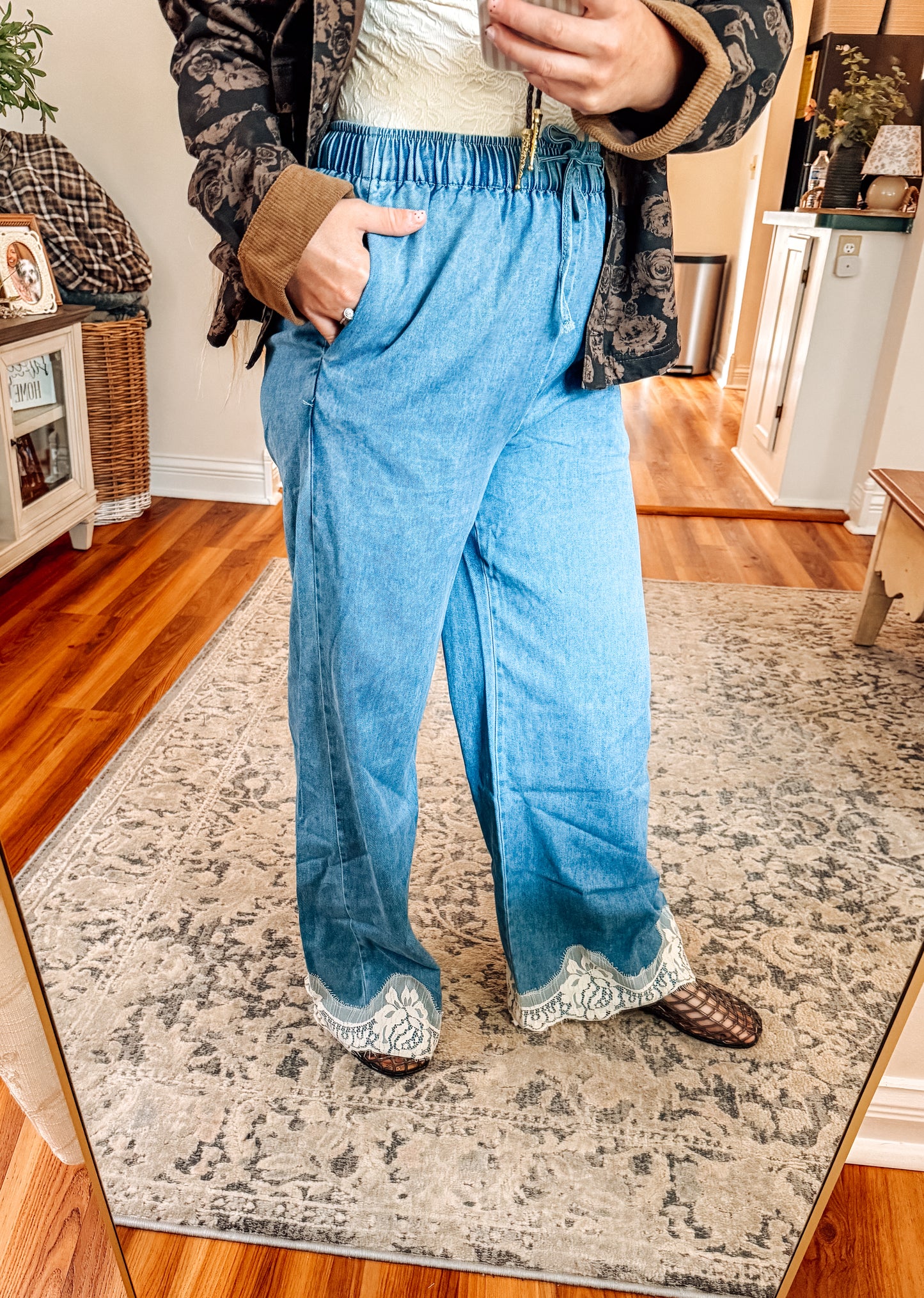 Hadley Boho Lace Trim Wide Leg Jeans