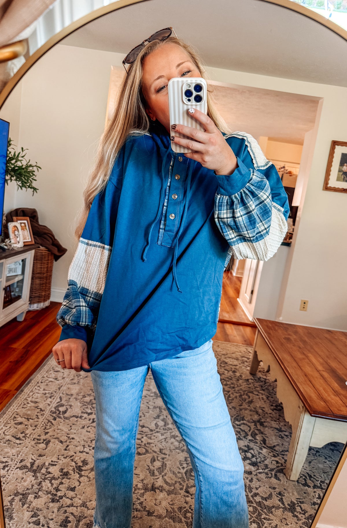 Elodie Plaid Contrast Hoodie Pullover