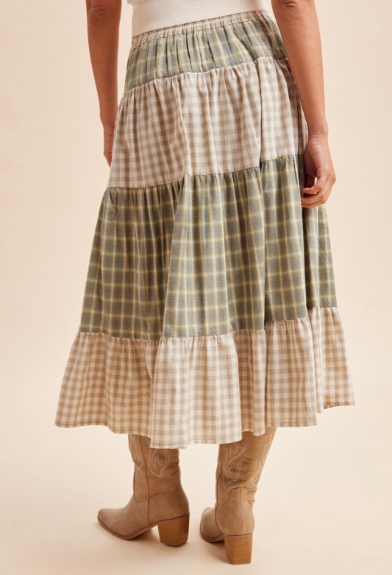 Sage & Sand Gingham Skirt (S-XL)
