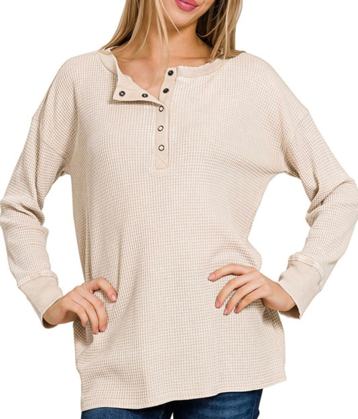 The Wendy Washed Waffle Knit Top-Beige