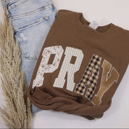 Pray Embroidered Crew (S-3X)