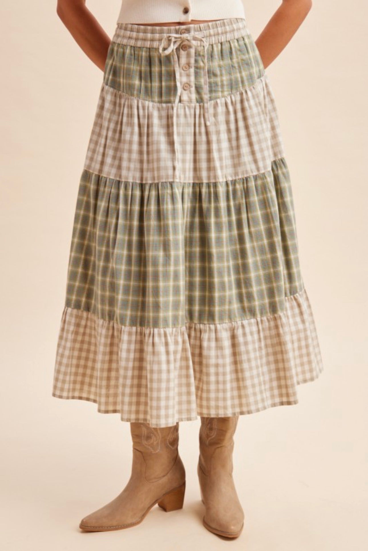 Sage & Sand Gingham Skirt (S-XL)