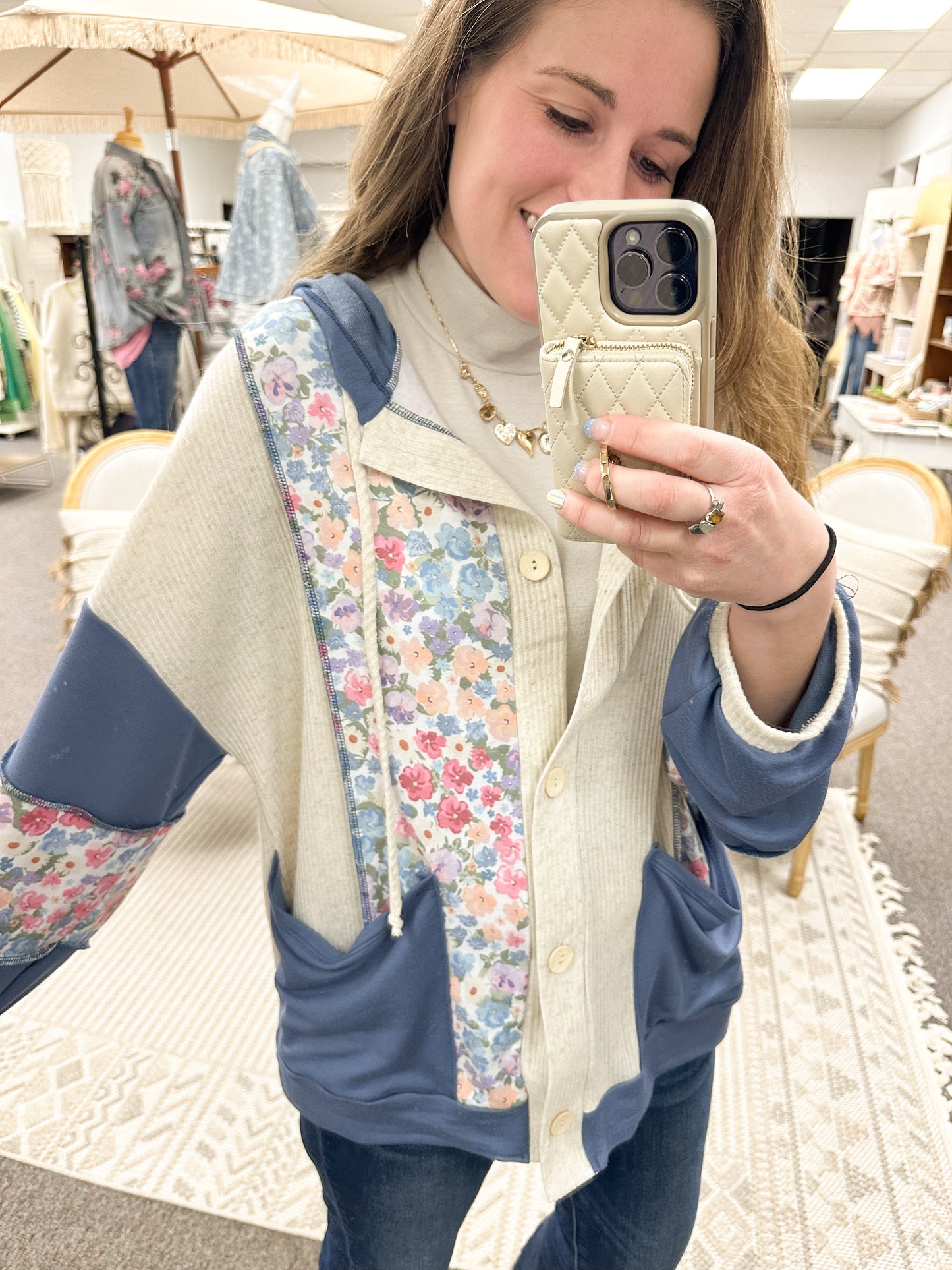 Patchwork Petals Button Up Top (S-3X)