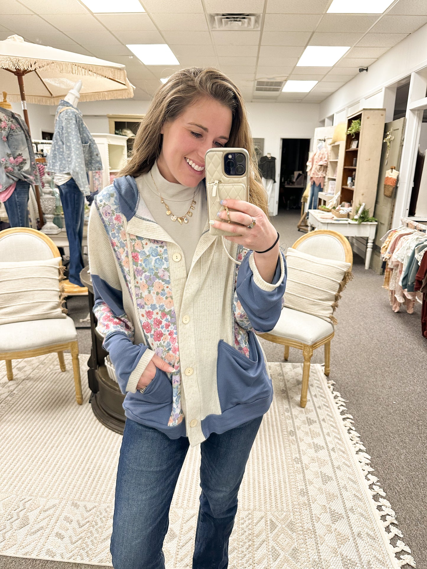 Patchwork Petals Button Up Top (S-3X)