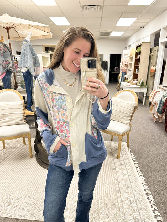 Patchwork Petals Button Up Top (S-3X)